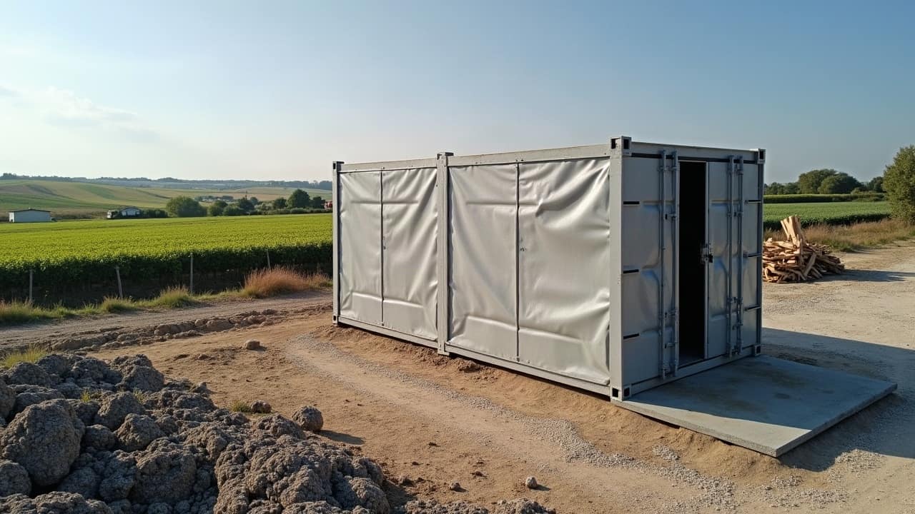 Sas de confinement en polyane propre installé devant l'entrée d'une chaufferie